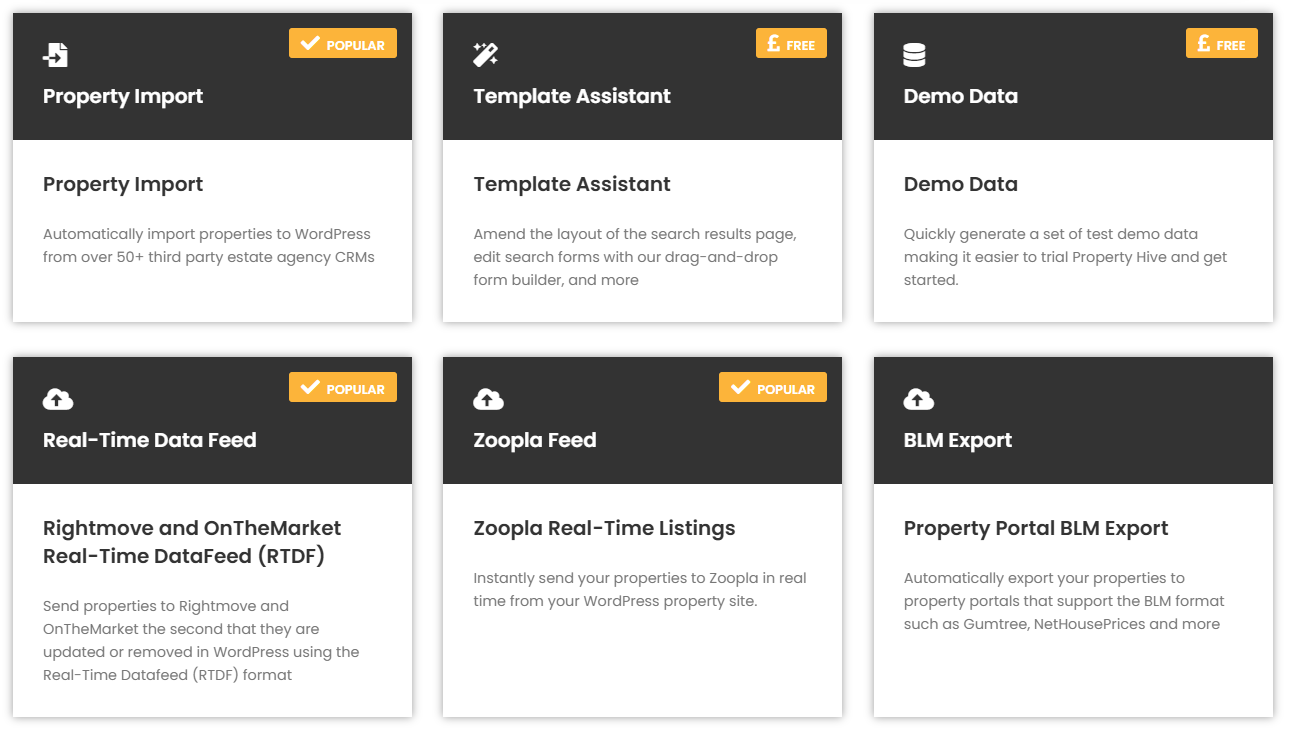 Additional functionality available through Property Hive add-ons