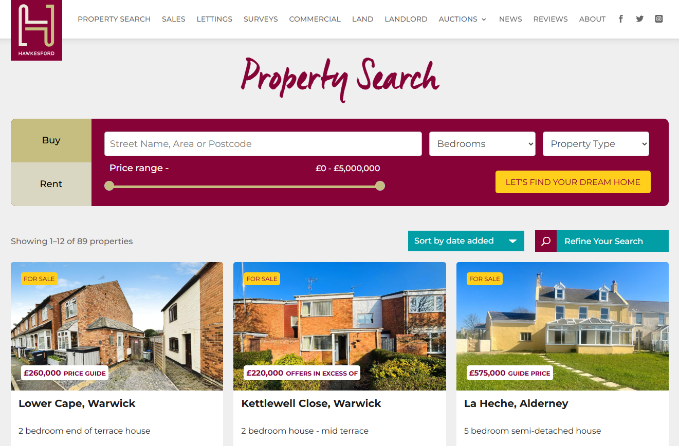 Estate agency website examples built using WordPress and Property Hive