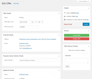 Edit Property Offer Screen