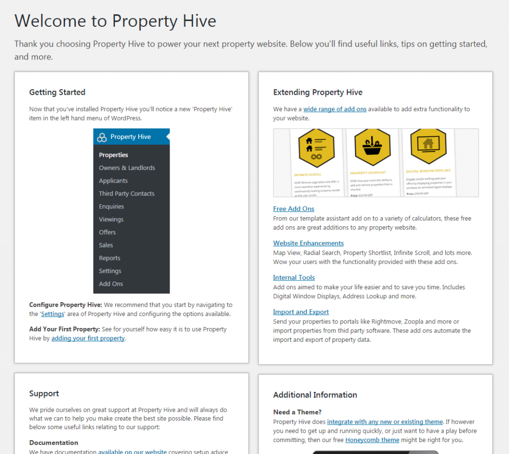 Property Hive Plugin Welcome Screen