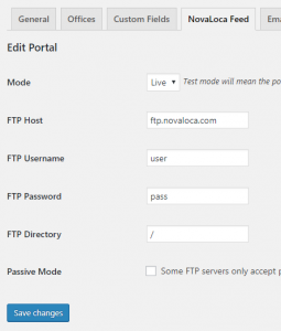 NovaLoca Property Export WordPress Settings