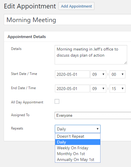 Recurring Calendar Appointment