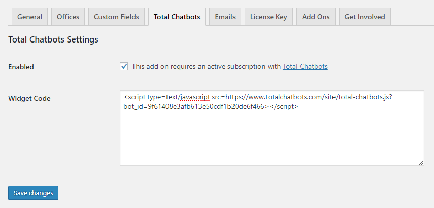 Total Chatbots Settings