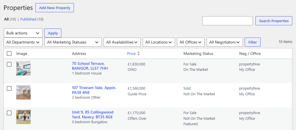 Imported demo property data