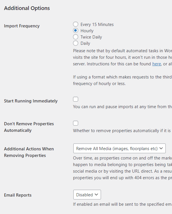 Import frequency settings WordPress