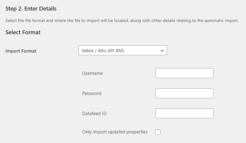 Property Import Vebra Alto Details