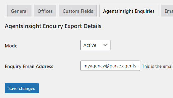 AgentsInsight Enquiry Export Settings