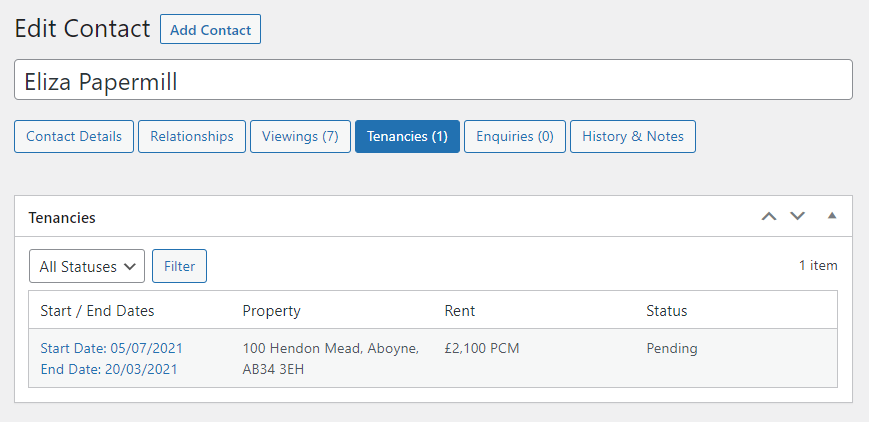 Tenancies on Contact Record