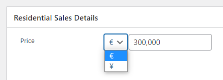 Currency selection on property record in WordPress