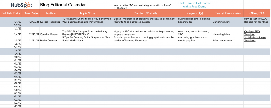 HubSpot Content Calendar