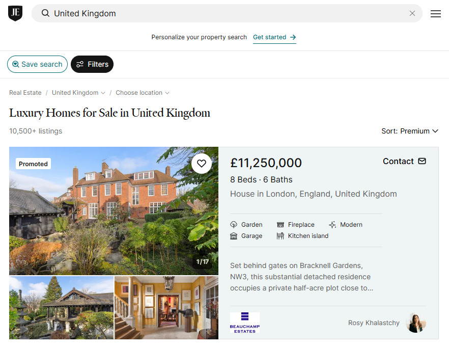 Luxury properties listed on the JamesEdition property portal