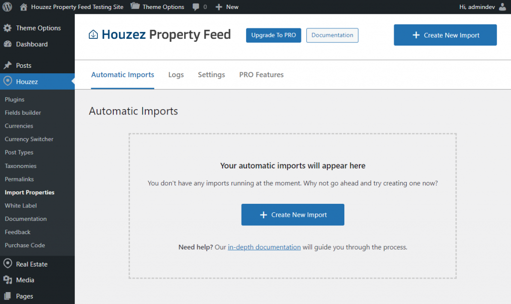 Houzez Property Import User Interface Automated