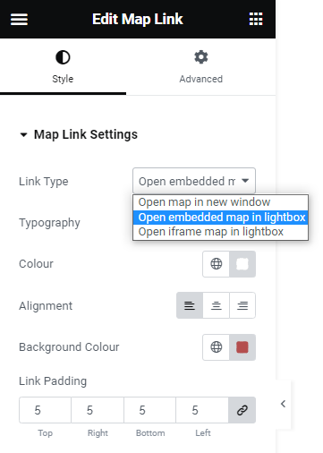 Property Hive Elementor Map Link Widget Settings