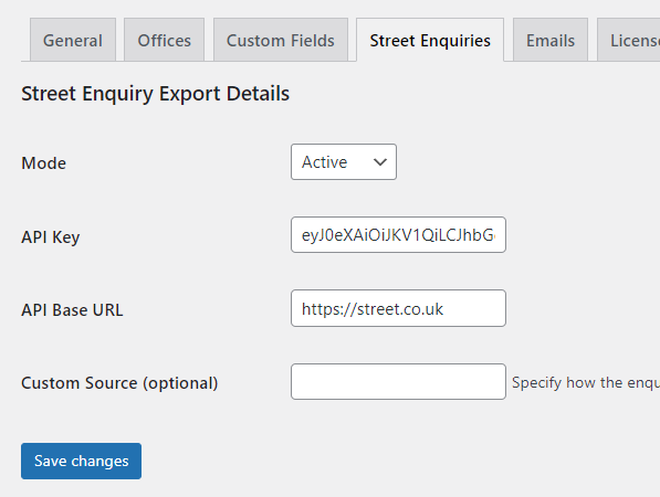 Export enquiries from Property Hive for WordPress to Street CRM