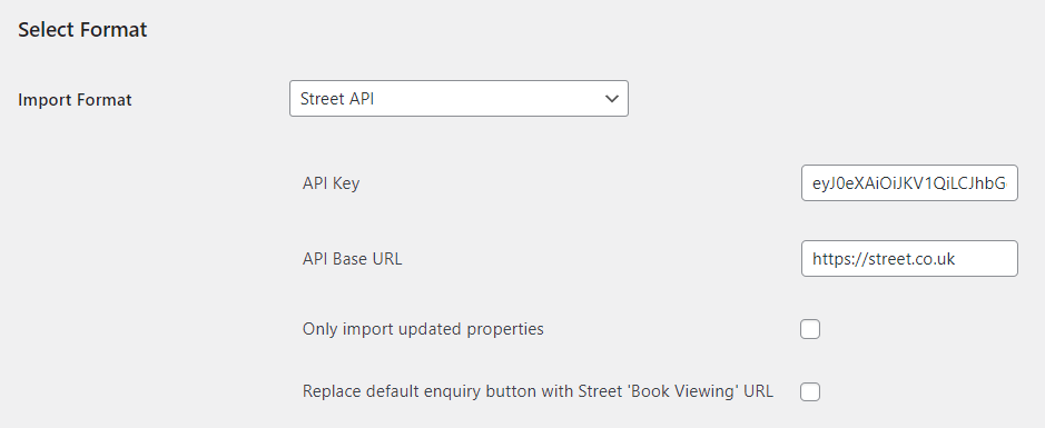 Enter API key in Property Hive