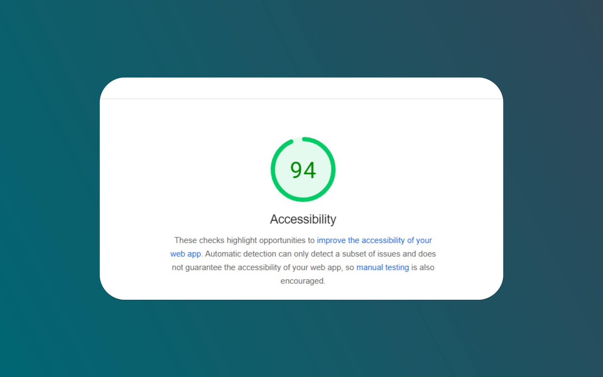 Accessibility score dial on Google PageSpeed Insights