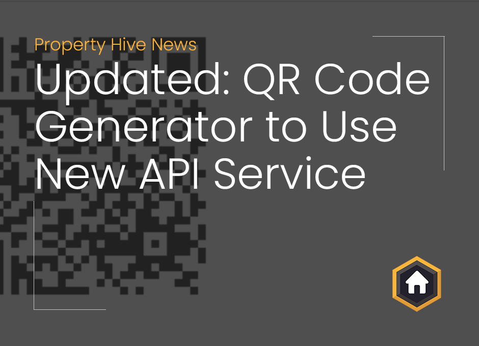 Image showing QR code and blog title "Updated: QR Code Generator to Use New API Service".