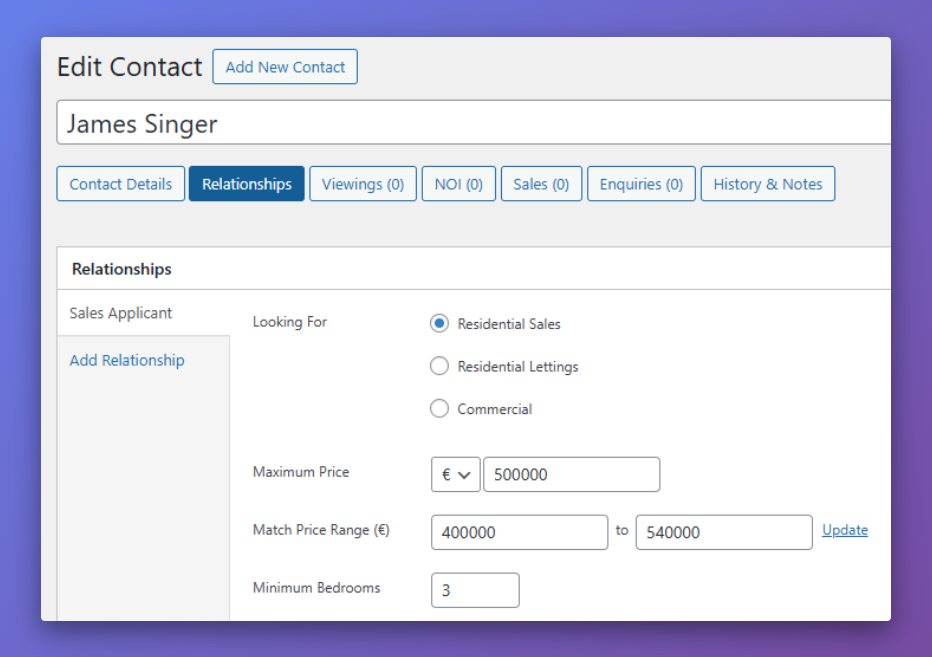 Applicant price requirements with customisable currency