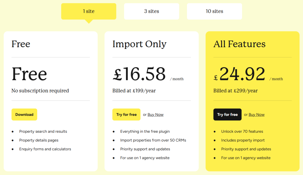 Property Hive Pricing Table