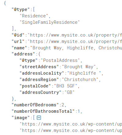 Image showing schema markup RealEstateListing being used in code.