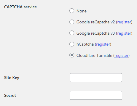 Property Hive CAPTCHA settings with Cloudflare Turnstile selected