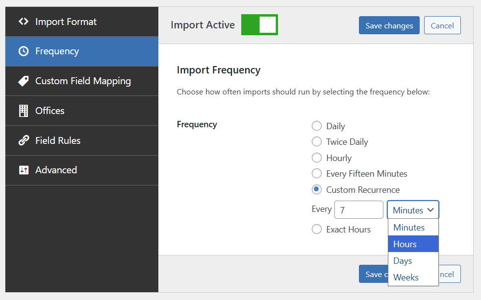 Set custom property import frequency