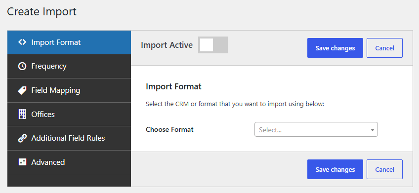 Property Hive create import screen.